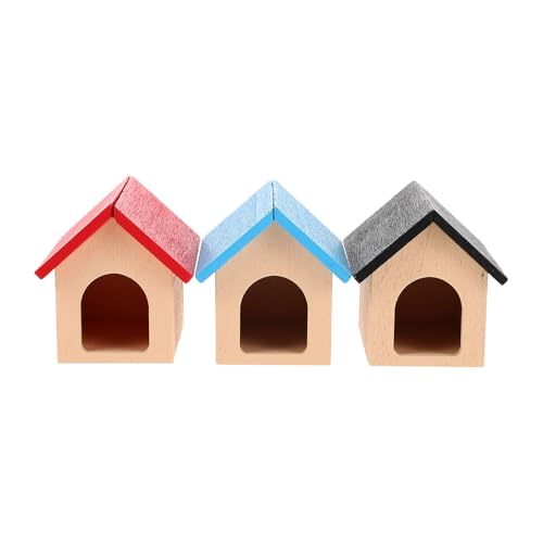 UPKOCH 3-teiliges Miniatur-Hundehaus: Puppenhaus-Haustierzubehör – Mini- aus Holz – Feengarten-Requisiten für Puppenhaus-Außendekoration, Haustier-Spielset von UPKOCH