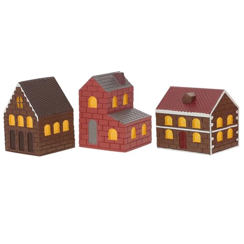 UPKOCH 3-teiliges Miniatur-Puppenhaus für Weihnachten: Mini-Landhaus – Zubehör für Feengartenfiguren – Vintage-Mikrolandschaftsornament für die Weihnachtsstadt-Szenendekoration von UPKOCH