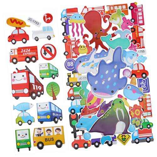 UPKOCH 3Blätter Bögen Cartoon Aufkleber Tier Fahrzeug und Verkehrsschild Sticker für Kreative Bastelideen Langlebig Vielseitig Einsetzbar und Farbenfroh für Kindergarten von UPKOCH