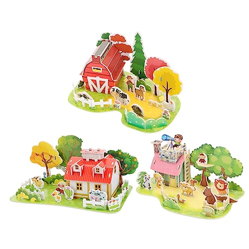 UPKOCH 3Sätze Puzzle für Pädagogisches Lernspielzeug Kreativität und Fantasie Bestehend aus Modellen Bauernhof Landhaus Tiergarten für Stundenlangen Spielspaß von UPKOCH