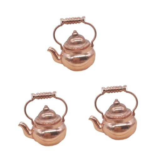 UPKOCH 3St Mini-Wasserkocher-Möbel Goldlünetten aus Edelstahl Miniatur Wasserkocher Modell Modelle Mini wasserkocher minihouse wasserflasche Mini-Möbel Retro-Farbe Puppenhaus Antiquität von UPKOCH