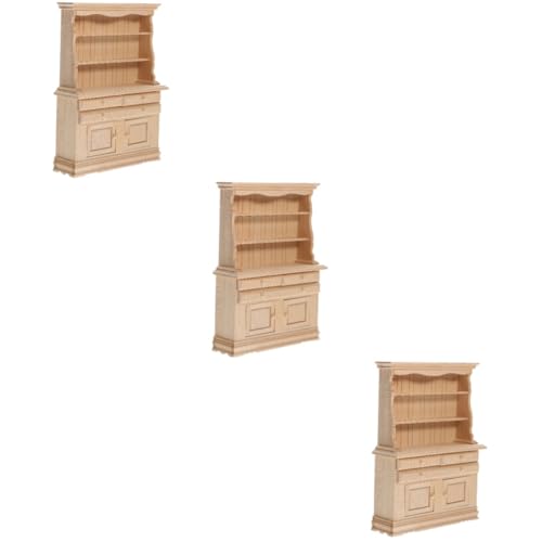 UPKOCH 3St Puppenhaus-Schließfach Holzspielzeug Nachttischspielzeug Modelle Möbel Mini-Hausschrank dekorative Mini-Hausgarderobe hölzern Ornamente Kommode Bücherregal Ob11 Zubehör von UPKOCH