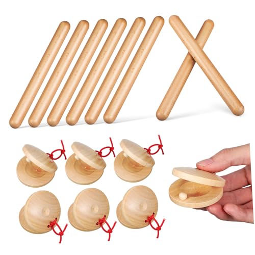 UPKOCH 4 Paare Holz Rhythmusstöcke und Handfinger Kastagnetten Percussion Instrumente aus Holz für Vorschulkinder Ab Monaten mit Glatten Kanten Sicherer Spielspaß von UPKOCH