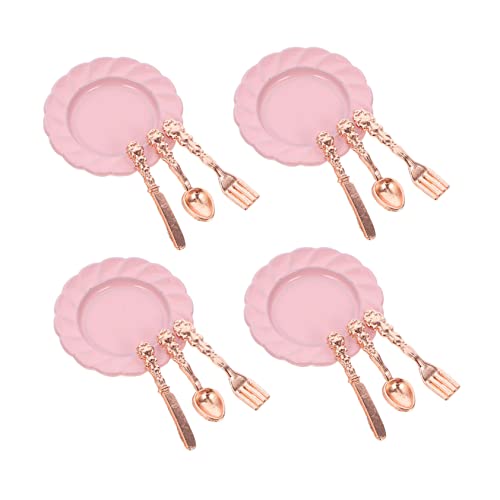 UPKOCH 4 Sätze Mini-Besteckset kinderküche Kitchen Toy Kitchen Spielzeugküchenzubehör Miniküche Geschirrset puppenhaus mini Teller Geschirr Puppenhaus-Mini-Schale aus Legierung Rosa von UPKOCH