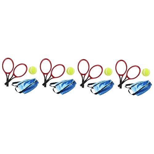 UPKOCH 4 Sätze Puppenhaus-Tennis Federball Werkzeuge Für Kinder Tennisschläger Für Kinder Desktop-Spielzeug Schreibtischaufsatz Kinderwerkzeuge Badmintonschläger Einstellen Mini Stoff von UPKOCH
