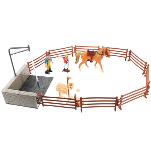 UPKOCH 4 Sätze Simulations-Farm-Ranch Motorradspielzeug Hausdekoration Kinderspielzeug Modelle dekoratives Mini- -Bauernhof-Werkzeug Miniatur-Pferdefiguren Puzzle von UPKOCH