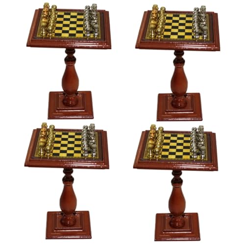 UPKOCH 4 Sätze Simuliertes Schach Kleine Hausdekoration Mini-Schachbrett Figurenzubehör Im Maßstab 1:12 Mini-schachmodell Mini-schachspielzeug Modelle Backgammon Miniatur Reisen von UPKOCH