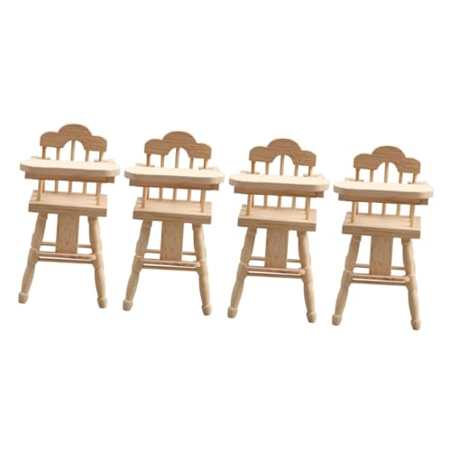 UPKOCH 4 Stück 112 Puppenhaus Wohnkultur Hochstühle aus Holz Hausdekorationen für zu Hause Ornament Hochstuhl Mini-Hauszubehör Kinderstuhl-Requisite Haushalt Babystuhl Möbel Modell von UPKOCH