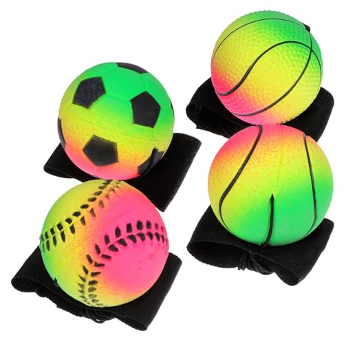 UPKOCH 4 Stück Hüpfender Ball Quetschen Matschig Erwachsene Baseball-Handgelenk-Return-Ball Ball Zurückgeben Rückprallball Mit Handschlaufe Fußballarmbänder Für Spiele Gummi von UPKOCH
