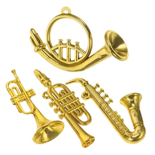 UPKOCH 4 Stück Mini Musikinstrument Modell Ornamente Schmuck Miniatur Instrumentenmodell Musikinstrument Sammlerstück Heimdekoration Zubehör Mini Saxophon Kunststoff Golden von UPKOCH
