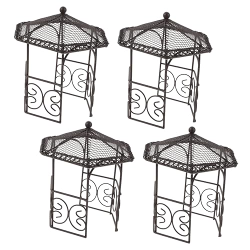UPKOCH 4 Stück Mini Pavillon Aus Schmiedeeisen Puppenhaus Miniatur Gartenzubehör Puppenhaus Feengartenmöbel Mikro Landschaftspavillon Ornamente Feengarten Puppenhauspavillon von UPKOCH