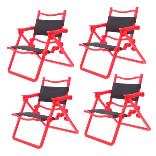 UPKOCH 4 Stück Mini-klappstuhl Mini-liegestuhl Klappsessel Miniatur-klappstrandstuhl Mini-gartenstuhl Puppenstubensessel Puppenhauszubehör Modell Strandkorb Mini-strandkorb Plastik Rot von UPKOCH