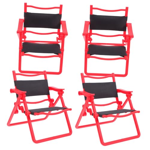 UPKOCH 4 Stück Mini-klappstuhl Puppenhaus Klappstuhl Miniatur-klappstrandstuhl Mini-loungesessel Leichter Strandkorb Puppenstubensessel Modell Strandkorb Puppenhaus Liege Plastik Rot von UPKOCH