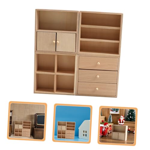 UPKOCH 4 Stück Miniatur Holz Möbel Teilig DIY Puppenhaus Schrank Bücherregal Solide Holzqualität Kreatives Bastelset für Realistische Puppenhaus Dekoration von UPKOCH