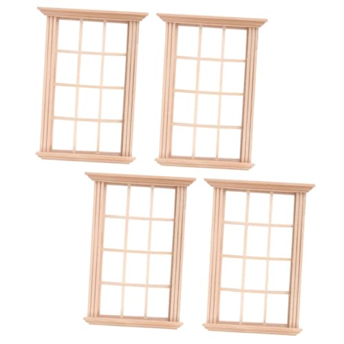 UPKOCH 4 Stück Puppenhausfenster Fenstermodell Puppenhaus aus Holz Kinder bastelset basteln für Kinder Wohnkultur Möbel Puppenhausminiaturen Mikrolandschaftsmodelle hölzern Werkzeug Glas von UPKOCH