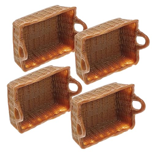UPKOCH 4 Stück Simulierte Mini Korb Ornamente Für Weidenkorb Wohnaccessoires Kinderspielzeug Mini Spielzeughaus Mini Miniatur Ornament Kunstharz Hellbraun von UPKOCH