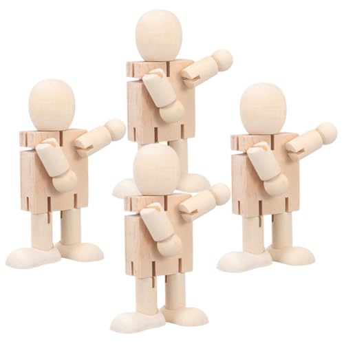 UPKOCH 4 Stück Teiliges DIY Holzroboter Unfertige Holzpuppe zum Bemalen Kreatives Bastelprojekt für Dekoration Schreibtisch Holzfigur Handbemalbar Holzroboter Modell von UPKOCH