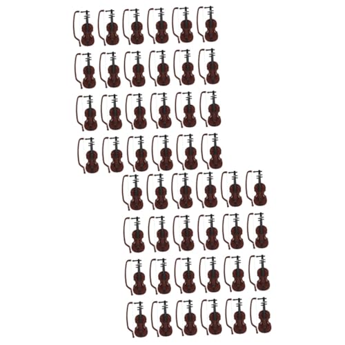 UPKOCH 48 Sätze Mini-Geige musikinstrumente Musical Instruments Toy für musikalische Figur Ornament Weihnachtsdekorationen Puppenhaus-Miniatur-Geige Christbaumschmuck Holzmaserung Violine von UPKOCH