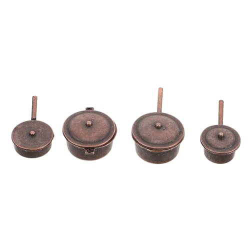 UPKOCH 4er Set Puppenhaus -Topf -Set Ornamente Simulation Pfannen Dekoratives Mini-kochgeschirr Ornamente Miniaturtöpfe Mini-puppenhaus-zubehör Miniaturtöpfe Metall Dark Brown von UPKOCH