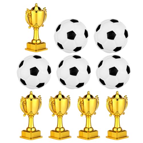 UPKOCH 5 Sätze Miniatur Fußball und Pokal Tortenfiguren Kleine Plastik Trophäen für Sportpartys und Geburtstagsfeiern von UPKOCH