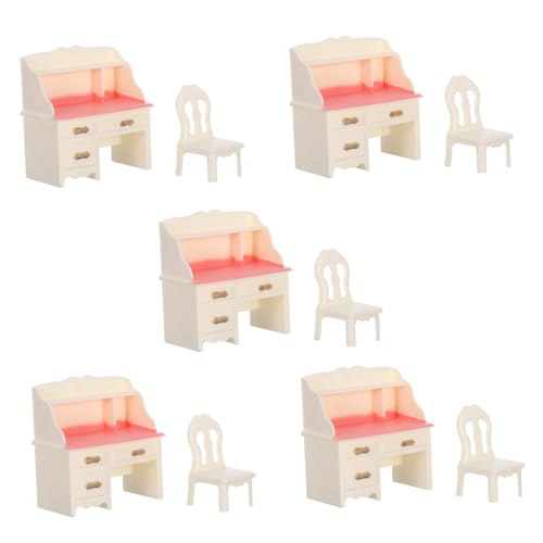 UPKOCH 5 Sätze Miniatur Puppenhaus Büro Tisch und Stuhl aus Kunststoff Weiße Miniatur Möbel für Puppenhaus Arbeitszimmer Leichte und Sichere Puppenmöbel Zubehör von UPKOCH