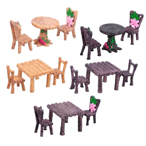 UPKOCH 5 Sätze Miniatur Tisch und Stühle Resin Ornament DIY Mikro Landschaft Dekoration Umweltfreundlich Kratzfest für Basteln und Puppenhaus Zubehör von UPKOCH