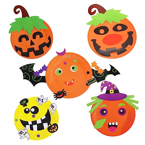 UPKOCH 5 Stück Halloween Fun Cartoon Papp Teller Halloween Theme pappteller Halloween Preschool Toys Preschool Learning Toys Sticker Art Kit Pappteller-Kit DIY papiergeschirr Aufkleber von UPKOCH