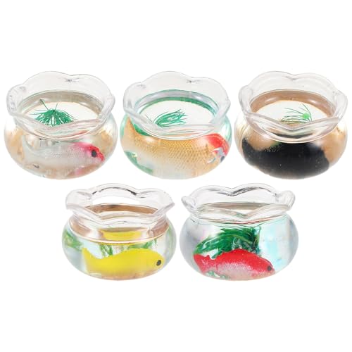 UPKOCH 5 Stück Miniatur-Fischgläser: Mikro-Miniatur-Fischglas, kleines Aquarium aus Kunststoff mit simulierten Koi und Wasserpflanzen, Puppenhaus-Dekor für Mini-Haus-Schreibtisch-Bastelprojekt von UPKOCH