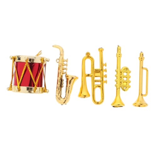 UPKOCH 5 Stück Saxophon Puppenhaus Mini Musikinstrumente Miniatur Musikinstrumente Mini Instrumentenmodell Klarinetteninstrument Mini Saxophon Altsaxophon Goldener Kunststoff von UPKOCH