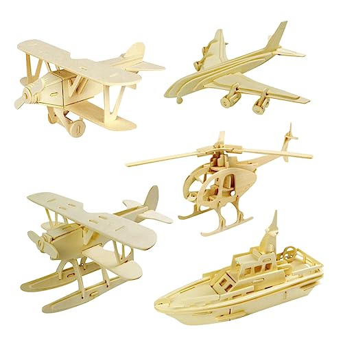 UPKOCH 5 Stück Teiliges Holzpuzzle für DIY Handgefertigte Flugzeug und Patrouillenboot Modelle Pädagogisches Hand Auge Koordination und Kreativität von UPKOCH