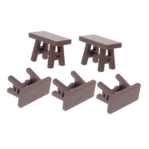 UPKOCH 5 Stück Teiliges Miniatur Holzhocker Vintage Stil Kleine Puppenhaus Möbel Realistische Miniatur Bänke aus Holz Tragbare Mini Hocker für Rollenspiele und Puppenhaus Dekoration von UPKOCH