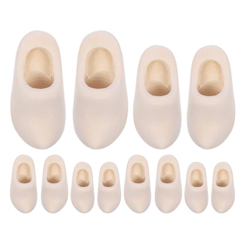 UPKOCH 6 Paar Miniatur-Holzschuhe – Mini-Holzclogs aus Holland – DIY-unlackierte Holzschuhe – Mini-Puppenhaus-Dekor für Puppenhandwerk, Malerei, Schlüsselanhänger, 3 cm + 4 cm von UPKOCH