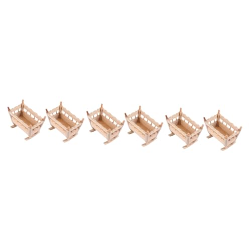 UPKOCH 6 STK Puppenhaus Wiege Bett Puppenhaus Babybett Babywiege Puppenhaus Mini Möbel Säuglingswiege Miniatur-wiegenmöbel Miniatur-szenendekor Mini-Cradle-Modell Anhänger Holz Hölzern von UPKOCH