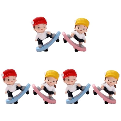 UPKOCH 6 Stk Autohandwerk Modelle Zylinder Mikrolandschafts-jungenstatue Junge Statue Cupcake Topper Cupcake-dekor Partyzubehör Kuchen Auswählen Kuchenornament Roller Mädchen Wagen Harz von UPKOCH