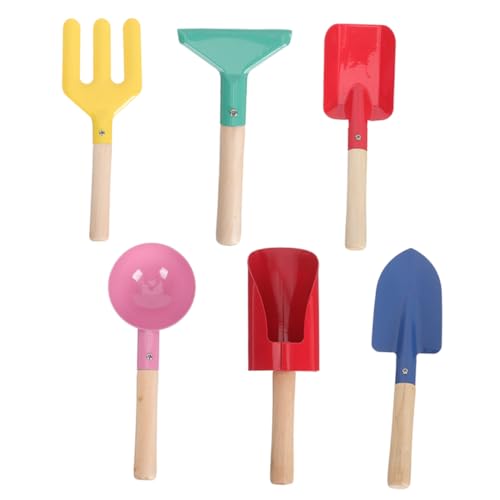UPKOCH 6 Stück Teiliges Sandspielzeug Set für Metall Gartenwerkzeuge mit Stabilen Holzgriffen für Strand Sandkasten Garten und Fördert Motorik und Koordination von UPKOCH