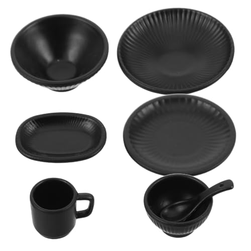 UPKOCH 7 Stück Teiliges Japanisches Miniatur-geschirrset aus Langlebiger Legierung mit Vertikal Gestreiftem Design Realistischen Schalen Tellern und Tassen für DIY Micro Landscape von UPKOCH