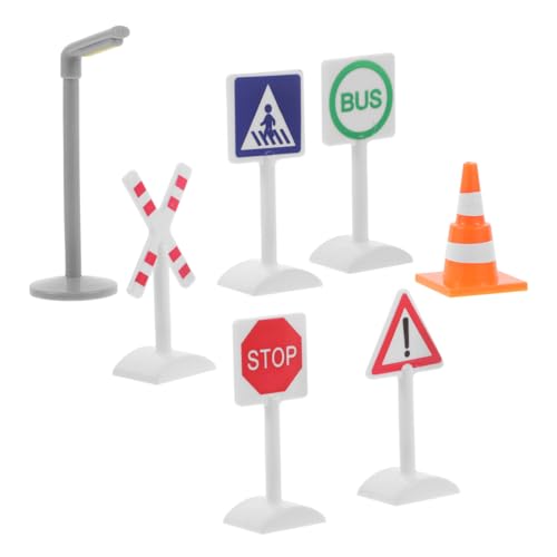 UPKOCH 7 Stück Teiliges Straßenverkehrszeichen Spielset für Mini Verkehrsschilder und Elektrische Ampeln für Kreative Spielstraßen und Eisenbahnszenen Geeignet für Sicheres Spiel und von UPKOCH