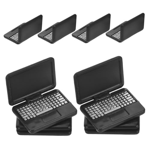 UPKOCH 8 Stück Puppenhaus Laptop Puppenhaus Miniaturen Möbel Laptop Miniatur Modell Winziger Mini Zubehör Spielcomputer Schwarzer Kunststoff von UPKOCH