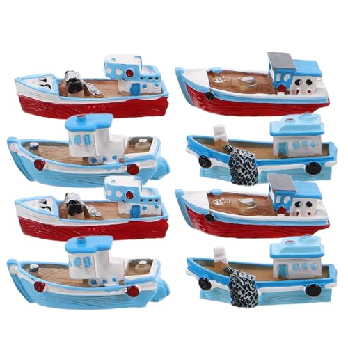 UPKOCH 8 Stück nautische Mini-Boot-Ornamente – mediterrane Marine-Mini-Schiffsmodelle aus Kunstharz – Miniatur-Fischerboote für Feengarten, Aquarium, Fischtank-Dekoration von UPKOCH