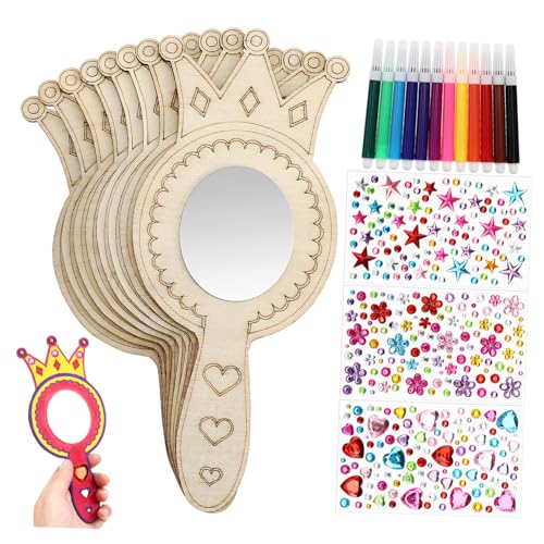 UPKOCH Spiegel-Set Für Kinder Bastelset Aufkleber Stifte Runde Handspiegel Aus Holz Für Geburtstagspartys von UPKOCH