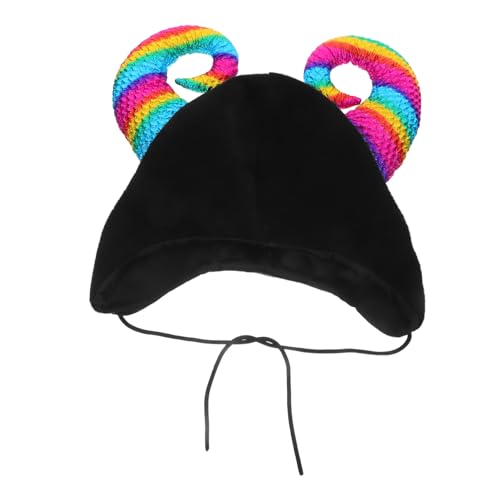 UPKOCH Bunter Cow Horn Beanie mit Kuhhörnern Weicher Winterhut mit Kinnriemen Lustige Halloween Kostüm Mütze für Damen und Herren als Party Foto Requisite von UPKOCH