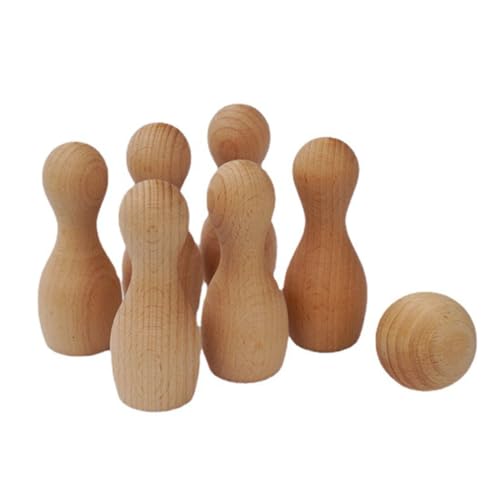 UPKOCH DIY Bowling spielset aus Langlebigem Buchenholz Mini Bowling pins und Ball Natürliches Holz ohne Lack Pädagogisches Eltern Junge Dekoratives Mini Haus Zubehör von UPKOCH