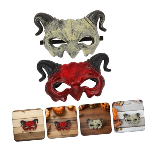 UPKOCH Devil Half Mask mit Hörnern Halbes Gesicht Komfortabel und Auffällig für Halloween Cosplay Karneval Masquerade und Bühnenauftritte Rot und Weiß von UPKOCH