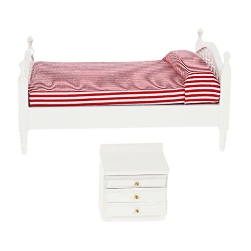 UPKOCH Doppelbett mit Weißem Nachttisch Detailgetreue Miniaturmöbel für Puppenstube Handliche Dekoration für Mini Haus und Sammler von UPKOCH