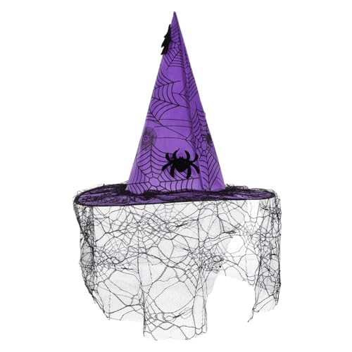 UPKOCH Halloween-Hexenhut Halloween-Hexenkostüm Kappe Halloween -Dekorationen Rand Halloween Kostümhut Halloween Partyhut Hexen-Cosplay-Hut Halloween-Hutverzierung Spitze Violett von UPKOCH