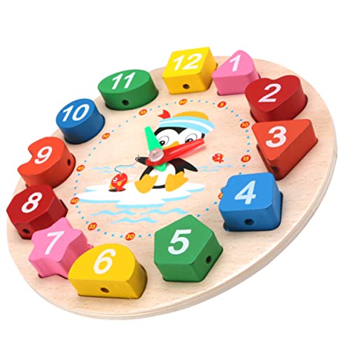 UPKOCH Holz Lernuhr Cartoon Pinguin Design Bunte Zahlen Puzzle Lernspielzeug Farberkennung für Kleinkinder Pädagogisches Uhrenspielzeug von UPKOCH