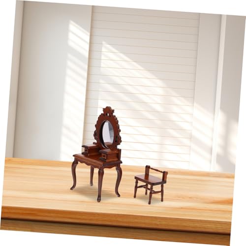 UPKOCH Miniatur-schminktisch Für Puppenhausmöbel Holzmaterial Mit Spiegel Und Maßstab Puppenhaus-schlafzimmermöbel Kleiner Frisiertisch Puppenhaus-Wohnzimmer-frisiertisch von UPKOCH