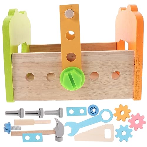 UPKOCH Holz Werkzeugkasten Spielset Buntes DIY Reparaturspielzeug für Mädchen und Jungen Pädagogisches Handwerkzeug zum Schrauben und Montieren Sicheres Lernspielzeug für Frühe von UPKOCH