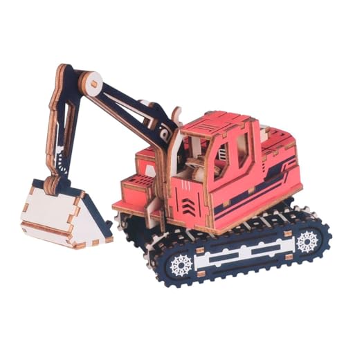 UPKOCH Holz Zusammengebautes Bagger Autos Auto Spielzeugauto Modell Zusammenbau Auto DIY Zusammenbau 3D Holzpuzzle Rot von UPKOCH