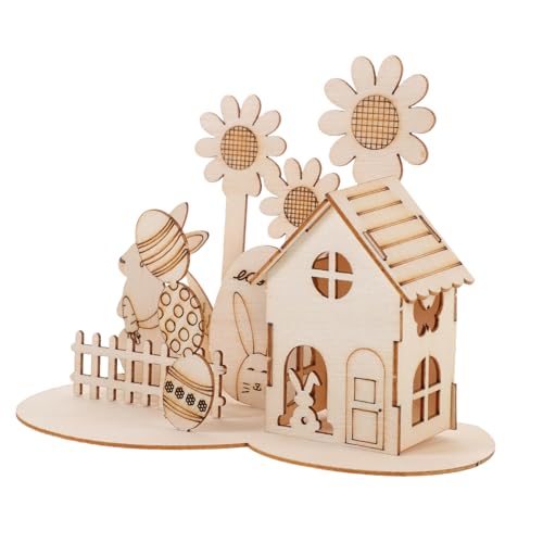 UPKOCH Holzpuzzle DIY mit Kaninchen Osterei Sonnenblumen Zaun und Holzhaus Pädagogisches Hand Auge Koordination für Kreative Osterdekoration von UPKOCH